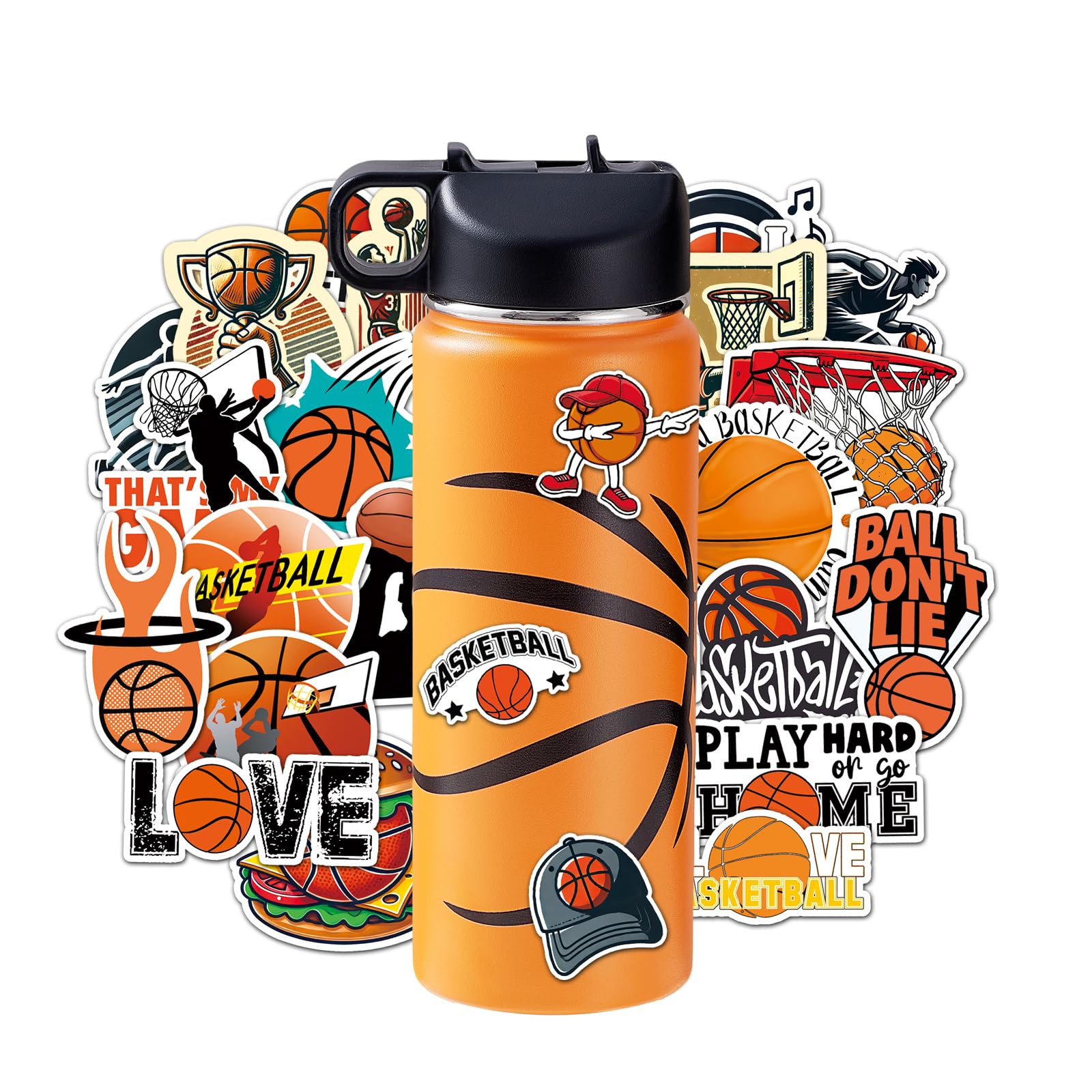 Baseball Water Bottles for Boys 18 oz and 100 PCS Baseballs Stickers Sports Insulated Stainless Steel Water Bottle Baseball Accessories Stuff Gear Gifts For 8-12 12-14 Player