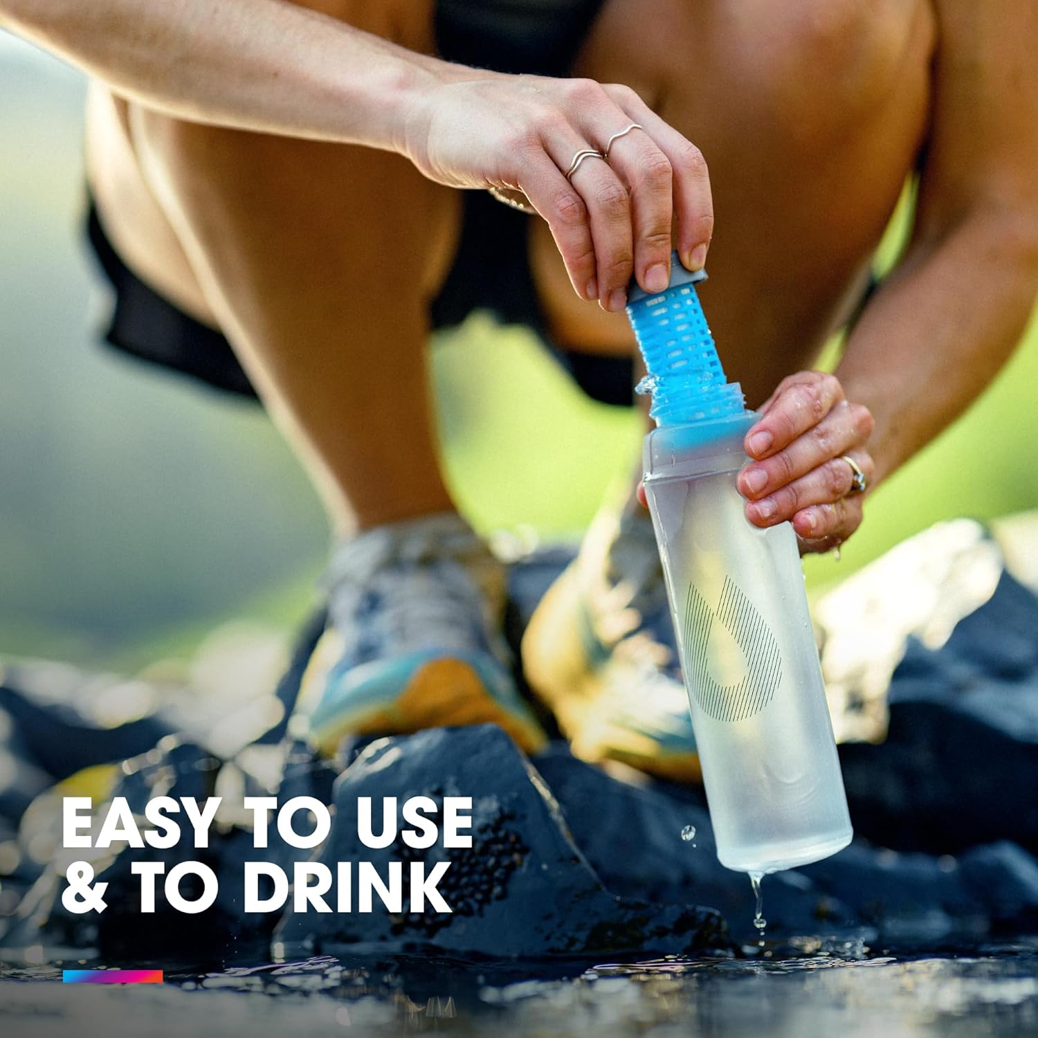 HydraPak UltraFlask+ 500ml - Filtered, Compressible Soft Flask Water Bottle for Hydration Vests and Running Packs with Integrated Water Filter (500ml / 17oz)