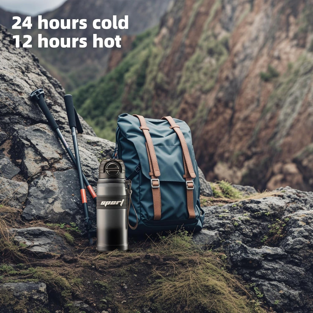 22 oz Insulated Water Bottle, Mens Water Bottle with 2-in-1 Lid, Travel Water Bottle, Black Water Bottle, Slim Water Bottle, Leak Proof Water Bottles, Car Cup Holder Friendly (Black)