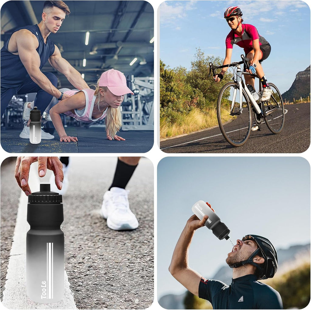 Bike Water Bottle, Cycling Squeeze Water Bottle Leakproof BPA Free with Capacity Scale w/Pull Top Lid, Reusable, for Bicycle, Gym,Camping, Hiking 24oz