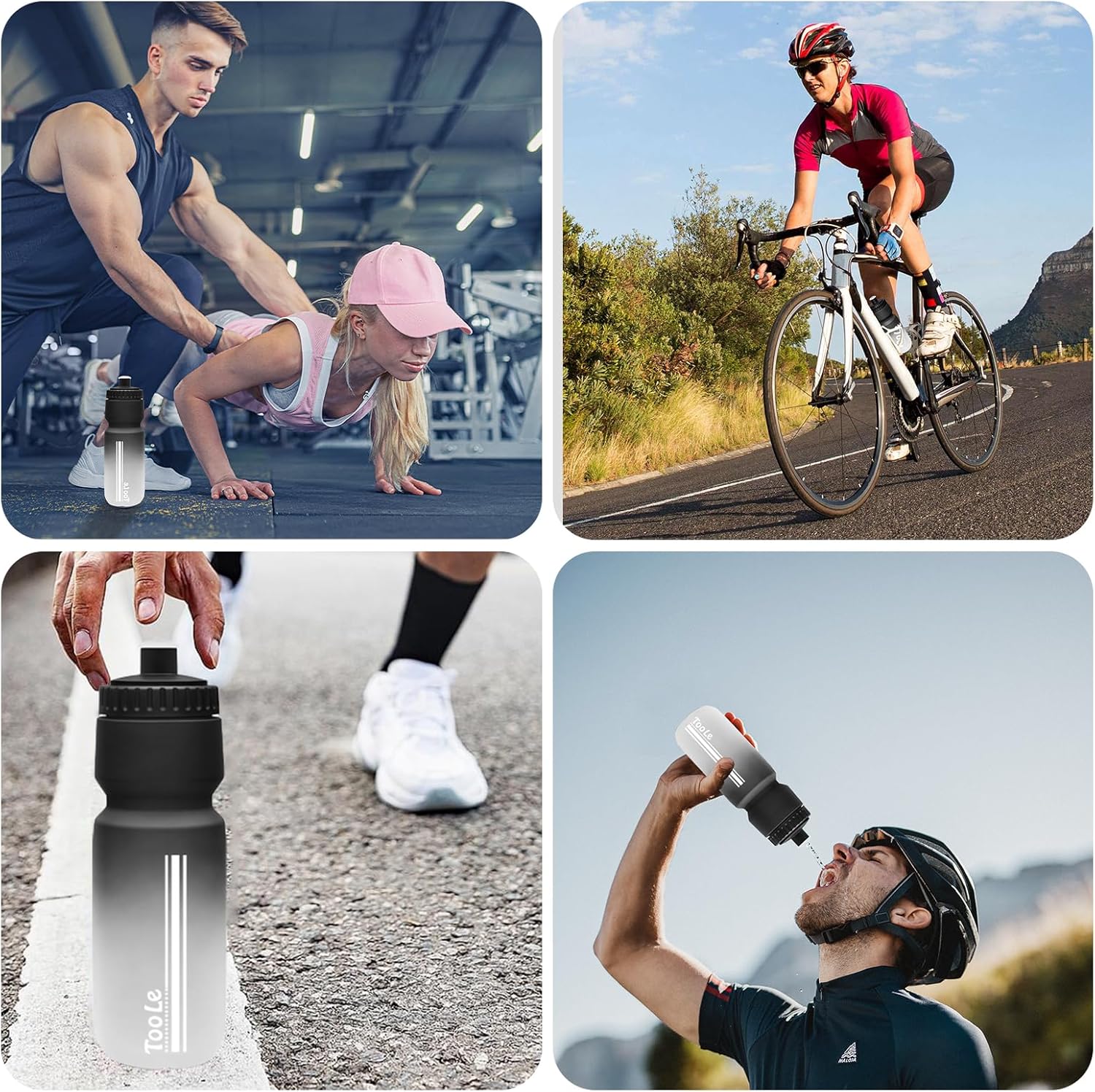 Bike Water Bottle, Cycling Squeeze Water Bottle Leakproof BPA Free with Capacity Scale w/Pull Top Lid, Reusable, for Bicycle, Gym,Camping, Hiking 24oz