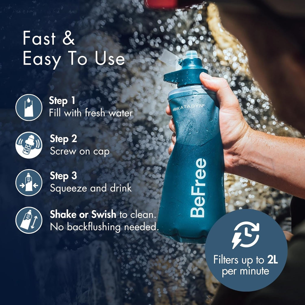Katadyn BeFree 1.0L Ultralight Collapsible Water Filter Bottle for Hiking, Camping, Backpacking