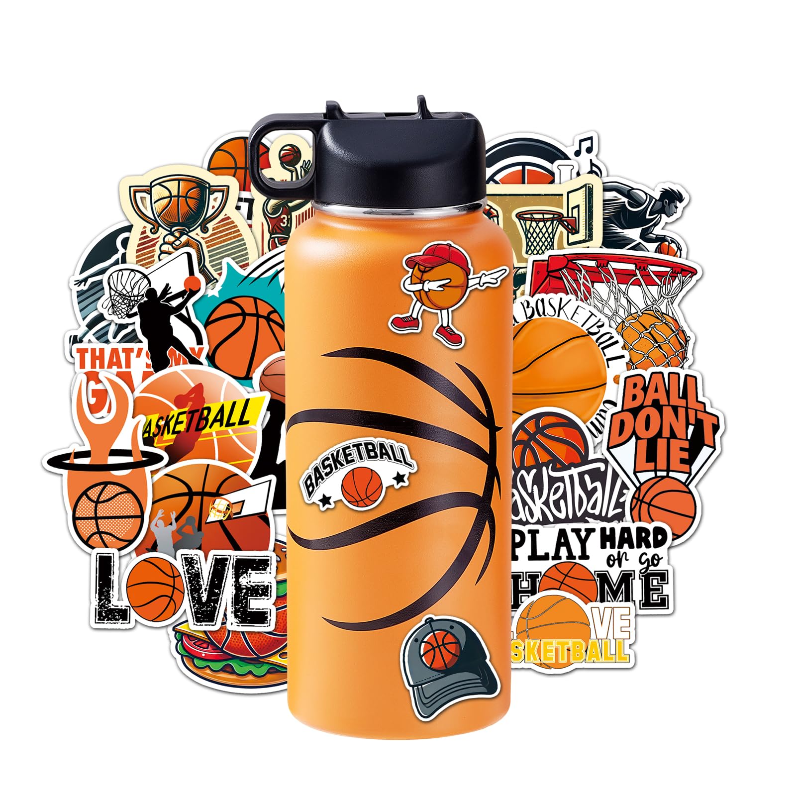 Baseball Water Bottles for Boys 18 oz and 100 PCS Baseballs Stickers Sports Insulated Stainless Steel Water Bottle Baseball Accessories Stuff Gear Gifts For 8-12 12-14 Player