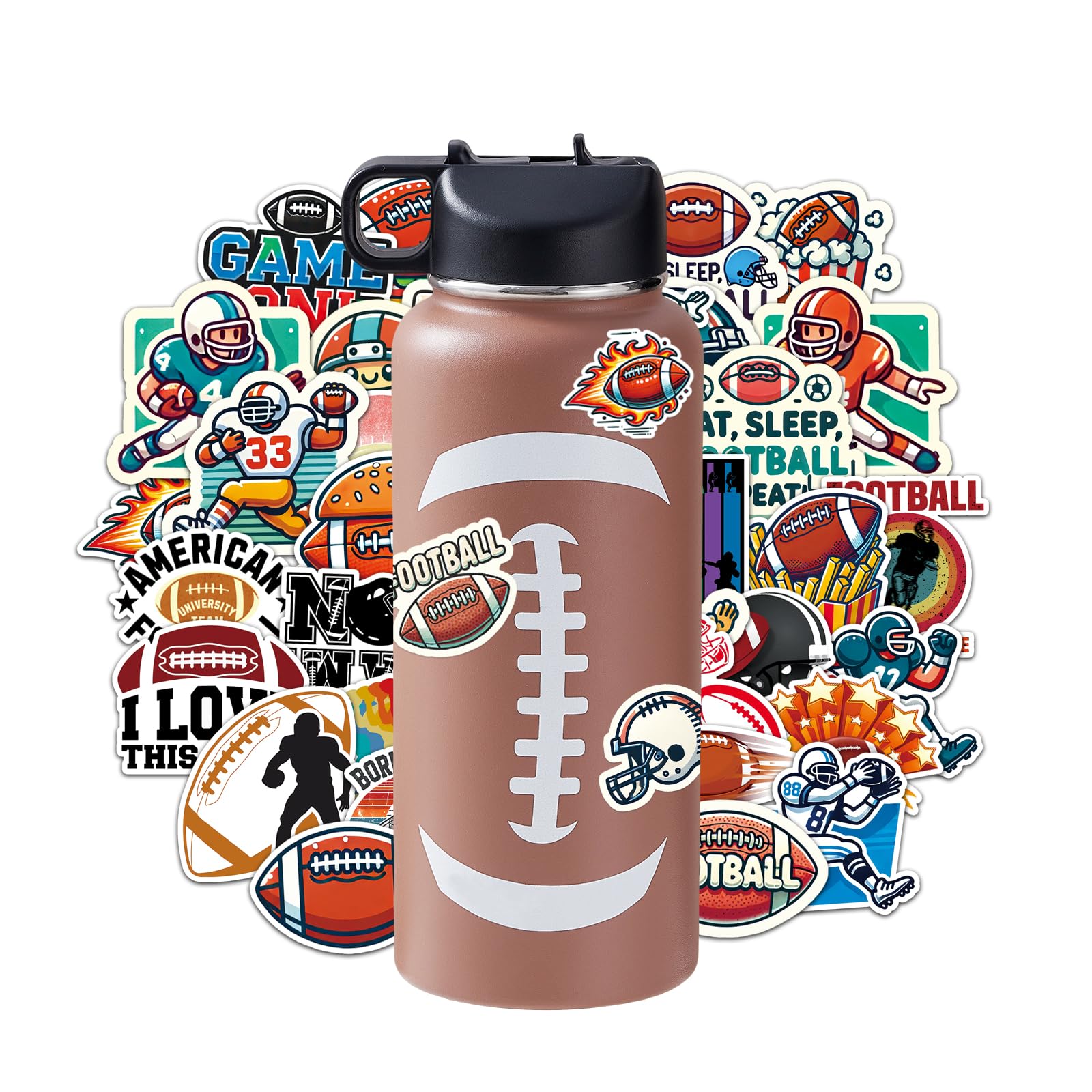 Baseball Water Bottles for Boys 18 oz and 100 PCS Baseballs Stickers Sports Insulated Stainless Steel Water Bottle Baseball Accessories Stuff Gear Gifts For 8-12 12-14 Player